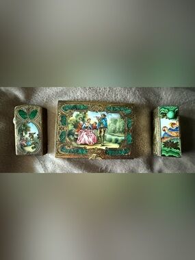 Free Shipping! Vintage Coppini Vermeil Sterling Venetian Hand-Painted Enamel Set